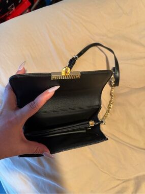 Others Follow Black Crossbody Bag with Gold Chain Detail